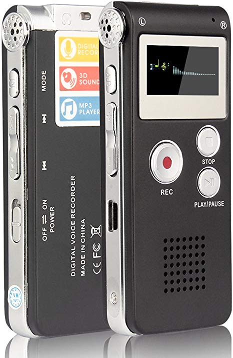 ACEE DEAL Digital Voice Recorder 8GB, Audio Voice Activated MP3 Player with Android USB Port, Multifunction Recorder Dictaphone with Built-in Speaker, Include Cables and Earphones Black-with-Silver