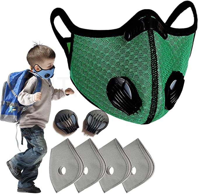 Kids Dust Mask with Exhalation Valves Activated Carbon Filter Outdoor Face Mask
