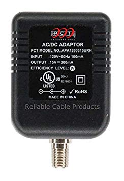 Power Supply, PCT APA1260315URH OEM Wall Mount Coax Power Adapter for CATV Drop Amplifiers 15V 300mA (0.3A) with F-Type Connection, DoE Level IV Rated