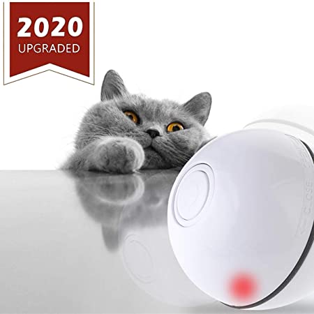 Smart Interactive Cat Toys Ball Upgraded Automatic 360 Degree Kitten Rolling Balls Toy Rechargeable with USB LED Light Electronic Self Rotating Toy Balls for Indoor Exercise (White)