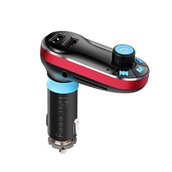 ihreesy Wireless In-Car Bluetooth FM Transmitter with 2-Port USB charging Music Controls with Hands Free Calling MP3 Player works with iPhone Samsung Android Smartphones