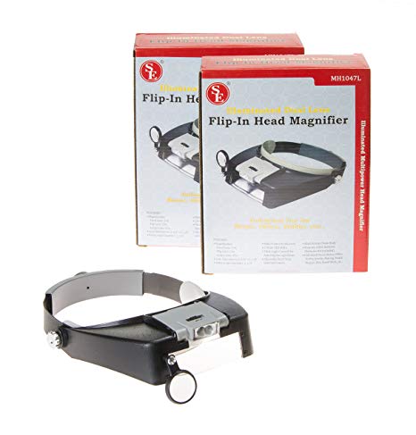 SE MH1047L-2 Illuminated Dual Lens Flip-in Head Magnifier (Pack of 2)