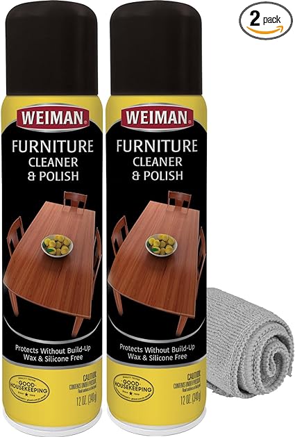 Weiman Wood Furniture Cleaner & Polish - Cleans, Shines & Protects Finished Wood Surfaces - 2 PACK with MicroFiber Cleaning Towel Included
