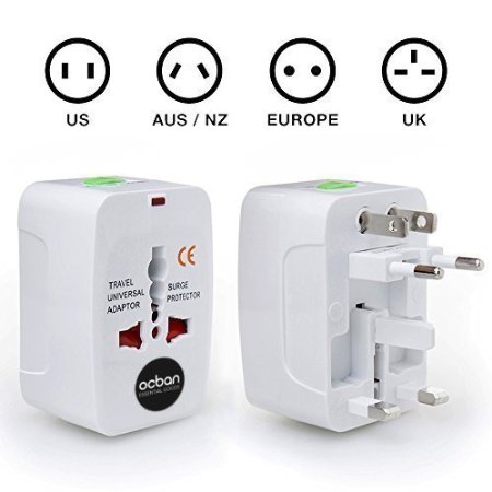 OCBAN Surge Protector All-in-One Universal Travel Wall Adapter AC Power AU UK US EU Plug Adapter (White)