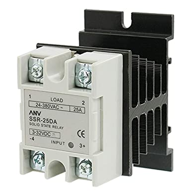 uxcell Solid State Relay with Heat Sink, SSR-25DA 25A 3-32VDC to 24-380VAC, DC-AC Relay