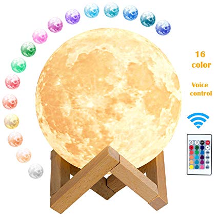 HOKEKI Moon lamp, 3D Print LED Moon Light Lamp Moon Light for Kids, Dimmable Touch Control Brightness Light for Home Decoration and Gifts for Lover,Parents,Friends, 16 RGB Color 15cm