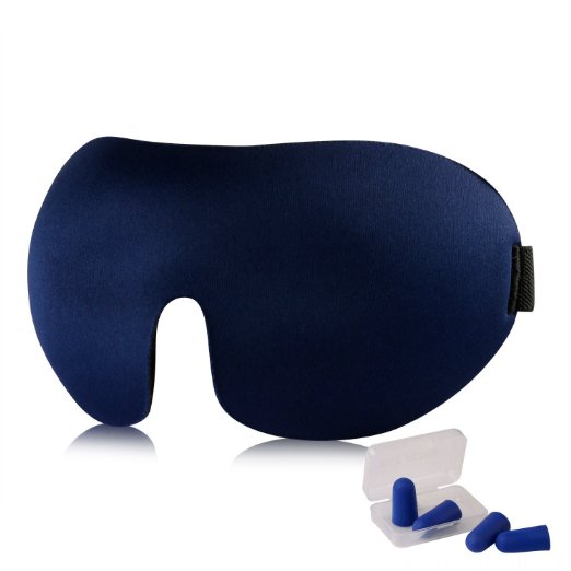 Sleep Mask with 2 Pair of Earplugs，3D Contoured Shape By OXA,Adjustable Velcro Strap For Men and Women- Best For Travel, Insomnia or Quiet Night Sleep
