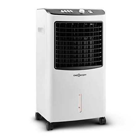 oneConcept MCH-2 V2 3-in-1 • Air Cooler • Ventilator • Fan • Radiator • Mobile • Humidifier • Air Purifier • 65W • 400 m³ / h Air Flow • Ideal to Small to Medium-Sized Rooms • Solid Blowing Direction or Automatic Pivoting Movement of the Slats • White