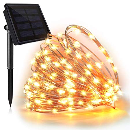 Axcelife Solar Powered String Lights, 33FT 100 LED Solar Decoration Lights, Fairy Lights with 8 Vibrant Modes, IP65 Waterproof Outdoor for Gardens, Party,Festival(Copper Wire Lights, Warm White)
