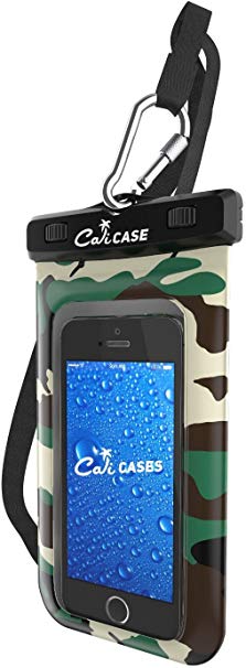 Floating Waterproof Case Pouch, CaliCase® [Universal] [Green Camo] - Perfect for Boating / Kayaking / Rafting / Swimming, Dry Bag Protects your Cell Phone and valuables - IPX8 Certified to 100 Feet