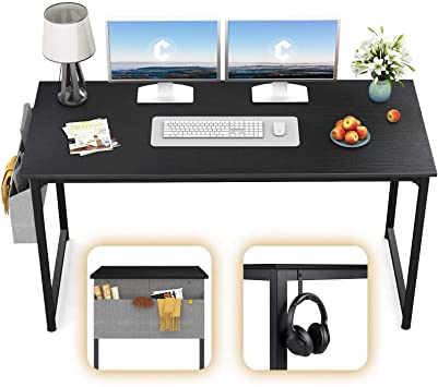 CubiCubi Computer Desk 63" Study Writing Table for Home Office, Modern Simple Style PC Desk, Black Metal Frame, Black