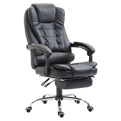 HOMCOM High Back PU Leather Executive Office Chair Reclining with Footrest - Black