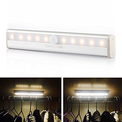 COSYLAND 0.8W Stick-on Motion Sensor Wardrobe Light Closet Light for Bedroom Wardrobe Cupboard Cabinet Staircase Kitchen Warm Light
