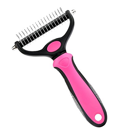 Rosmax Pet Dematting Tool for Dogs and Cats,2 Sided Steel Grooming Comb for Undercoat Removal,Rake Brush for Small Medium and Large Breeds with Medium and Long Hair Coats