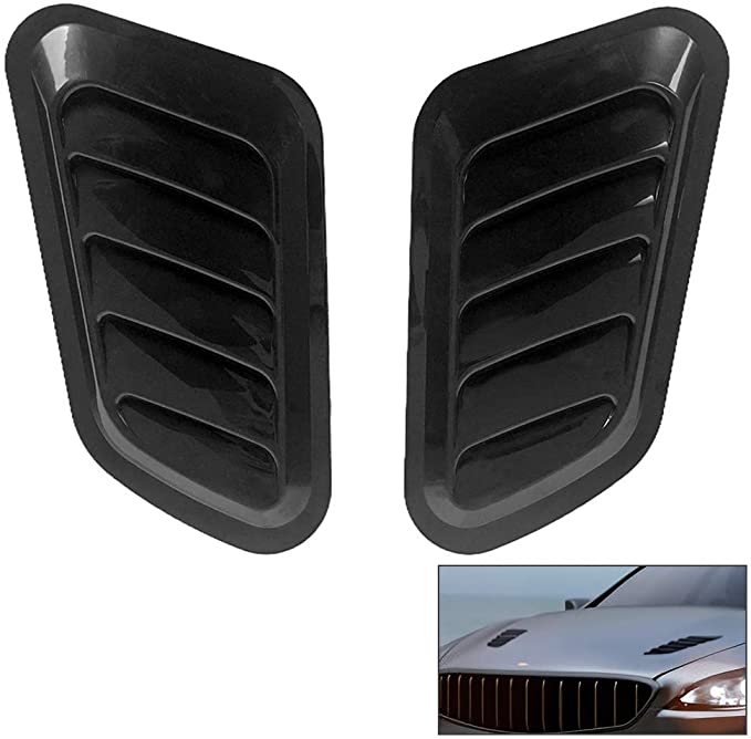 QWORK Intake Scoop Turbo Bonnet Vent Hood Air Vent Trim Cover, Black, 2 Pcs