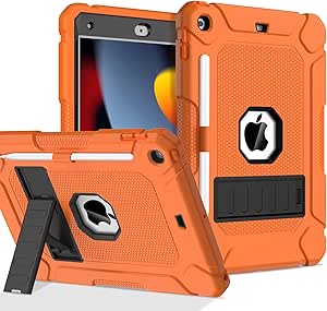 AVAWO Case for iPad 9th 8th 7th Generation (10.2 inch, 2021/2020/2019), Shockproof Protective iPad 10.2 Cover with Built-in Stand/Pencil Holder，Orange