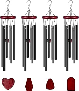 Tatuo 4 Pcs Memorial Wind Chimes 28 Inch Wooden Sympathy Wind Chimes DIY Sympathy Gift for Father's Day Loss of Loved One Bereavement with 6 Aluminum Tube for Indoor Outdoor(Black, Classic Style)