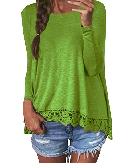 ZANZEA Women Blouse Crochet Lace Long Sleeve Tee Tops Casual Loose Solid Shirts