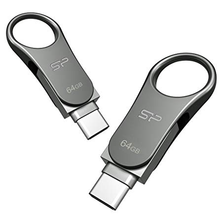 Silicon Power 64GB 2-Pack USB 3.0 Type-C Dual Flash Drive, Mobile C80