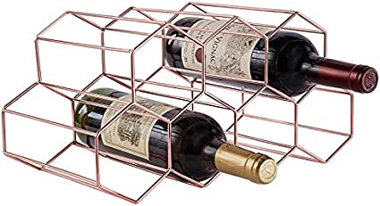 FOMANSH Countertop Wine Rack - 7 Bottle Holder for Wine Storage, Freestanding Wine Rack for Wine Cellar Bar Cabinet, Metal Tabletop Wine Holder with Modern Design ,Stand Wine Rack for Kitchen