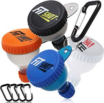 FitShot Protein Powder Funnel– Supplement Funnel with Keychain 4pack, Water Bottle Funnels, BPA Free, Portable, Gym Funnel, Pre Workout Protein Powder Container to go (40ml Small)