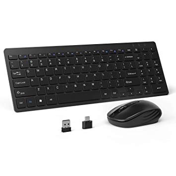 OMOTON Wireless Keyboard and Mouse Combo, 2.4GHz Ultra-Thin Wireless Keyboard and Mute Mouse with USB Receiver for PC Desktop Laptop with Windows XP/7/8/10/Vista, Black