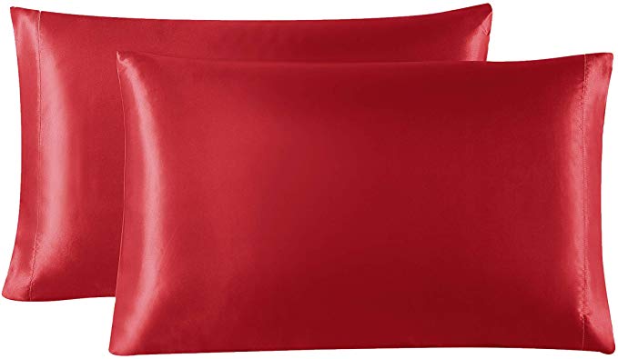 Love's cabin 2-Pack Satin Pillowcases Set for Hair and Skin Queen Size 20x30 Red Pillow Case with Envelope Closure (Anti Wrinkle,Hypoallergenic,Wash-Resistant)