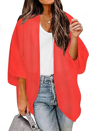 BB&KK Women's Chiffon Kimono Loose Casual Open Front Cover Ups