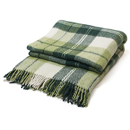 Luxury Green Plaid Throw Blanket - Soft Warm Tartan Wool (full)