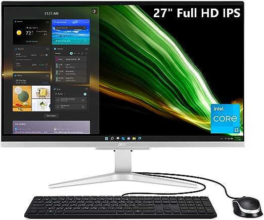 Acer Aspire C27-1655-URi3 AIO Desktop | 27" Full HD IPS Display | 11th Gen Intel Core i3-1115G4 | Intel UHD Graphics | 8GB DDR4 | 512GB NVMe M.2 SSD | Intel Wireless Wi-Fi 6 | Windows 11 Home