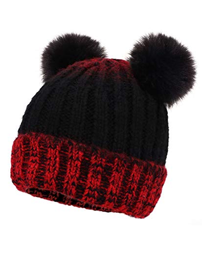 ARCTIC Paw Adults & Children's Cable Knit Ombre Beanie with Faux Fur Pompom Ears