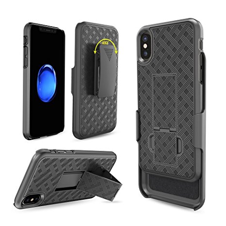 iPhone X Case, Moona Shell Holster Combo Case for Apple iPhone X with KickStand & Belt Clip '2 Year Warranty' - iPhone 10 Belt Clip Case Thin Holster