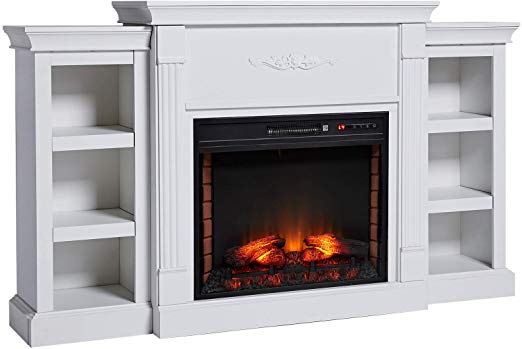 HOMCOM Electric Fireplace Freestanding 1400W Artificial Flame Effect with Detachable Side Cabinets, Wood, Cream White