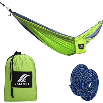 Double Hammocks, 210T Parachute Nylon Portable Ultralight Camping Hammocks for Backpacking, Travel & Outdoors (Green/Blue)