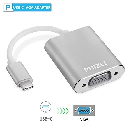 USB Type C to VGA Adapter (Thunderbolt 3 Compatible),Phizli USB 3.1 Type C (USB-C) to VGA Adapter Converter With Aluminium Case for 2016 2017 MacBook Pro,Samsung Galaxy S8/S8