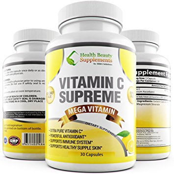 ** PUREST VITAMIN C CAPSULES ** One Of The Only 100% Daily Value Vitamin C Capsules Available – SLAMS – Vitamin C Gummies – Vitamin C Chewable – Vitamin C Powder – For Men, For Women - For Kids