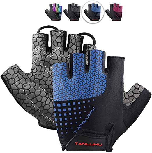 Tanluhu Men Bike Gloves Cycling Gloves Moutain Bike Gloves - Anti-Slip Shock-Absorbing Padded Breathable Half Finger Road Biking Glove Women