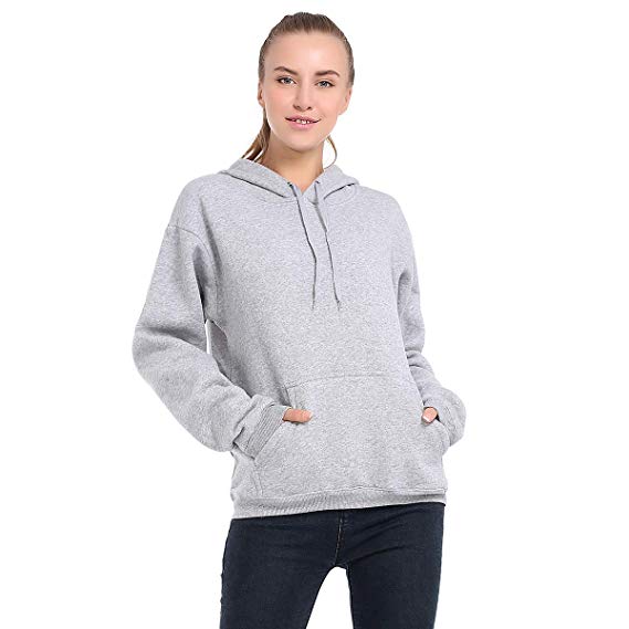 Brovollous Solid Fleece Pullover Hoodie for Women, Long Sleeve Oversized Sweatshirts with Pocket