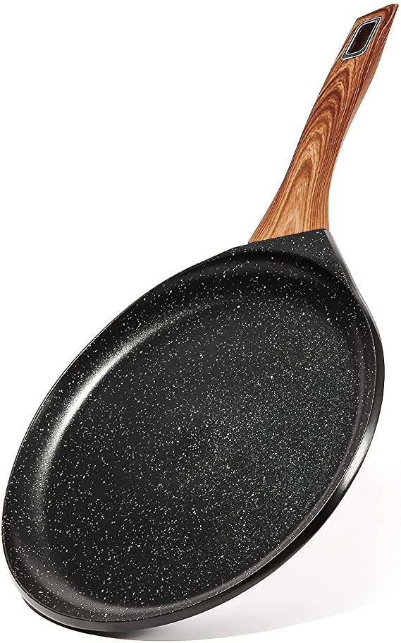 SAKUCHI 11 Inch Nonstick Crepe Pan Dosa Tawa Tortilla Pan for Induction Stove, Granite Coating PFOA Free (Black)