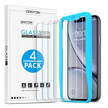 OMOTON [4-Pack] Screen Protector for iPhone XR 6.1inch - Tempered Glass/Guide Frame/Easy Installation