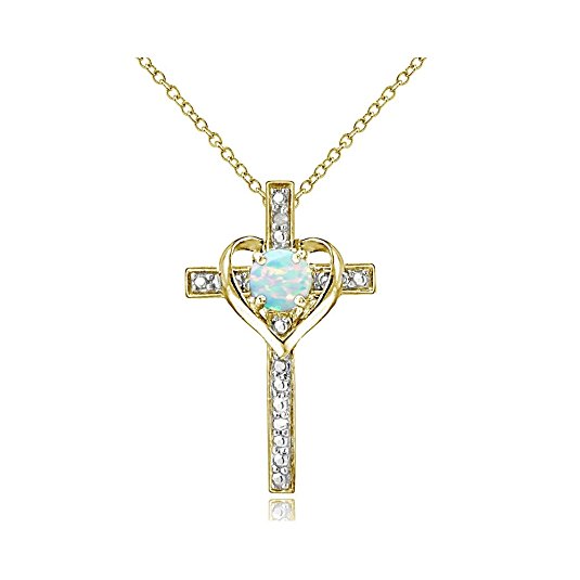Sterling Silver Gem Cross Heart Necklace for Girls, Teens or Women