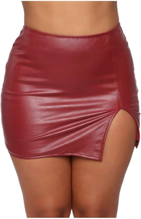 Pelisy Women Sexy Split Mini PU Leather Skirt High Waist Zipper Casual Skinny Faux Leather Skirts