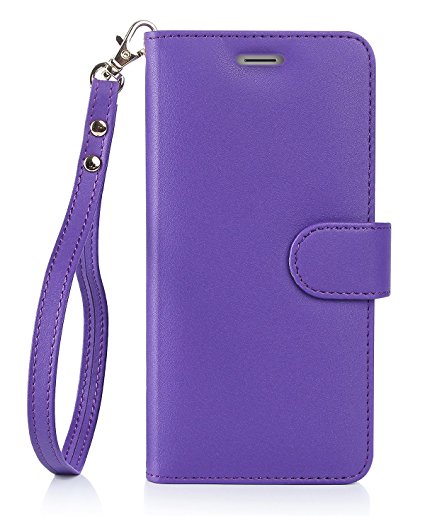 iPhone 7 Case, FYY [RFID Blocking wallet] 100% Handmade Wallet Case Stand Cover Credit Card Protector for iPhone 7 Purple