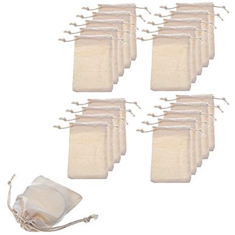 BCP Pack of 20pcs 2.75x4 Inch Double Drawstring Cotton Muslin Bags Reusable Bags Tea Bags Souvenir Gift Bag