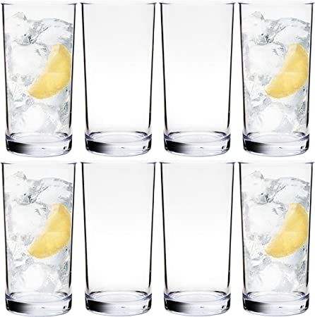 Youngever 480ml Shatterproof Premium Quality Plastic Water Tumbler, Plastic Glasses, Reusable Plastic Cups, Unbreakable Glasses, Plastic Tumblers, Set of 8 (Clear)