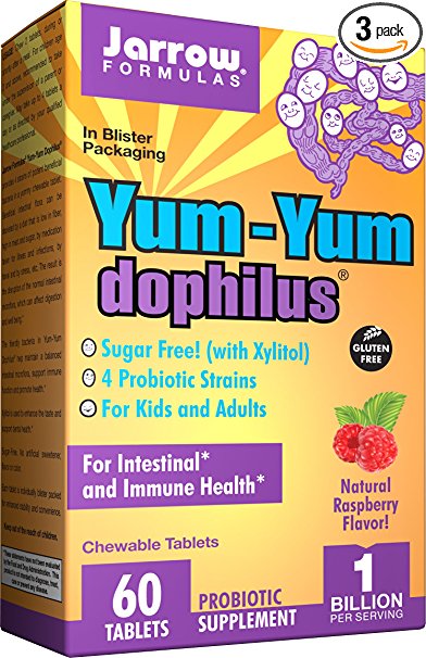 Yum-Yum Dophilus, 1 Billion Organisms Per 2 Chewables, Intestinal and Immunal Support for Children, 60 Count (Cool Ship, Pack of 3)