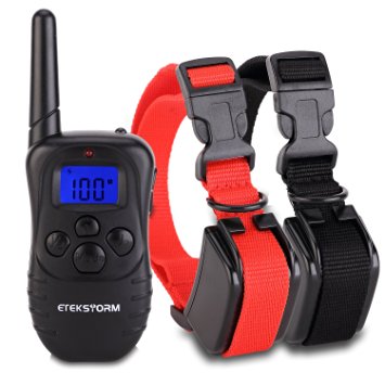 EtekStorm Dog Training Collar With Remote Rechargeable & Rainproof LCD Screen 330 Yard Beep/Vibration/Shock Electric Train Collars For Small,Medium,Large Pets&Dogs(For 2 Dogs)