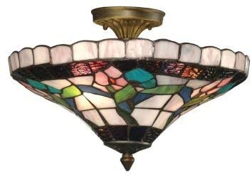 Dale Tiffany 7096/3LTF Hollyhock Flush Mount Light, Antique Brass and Art Glass Shade