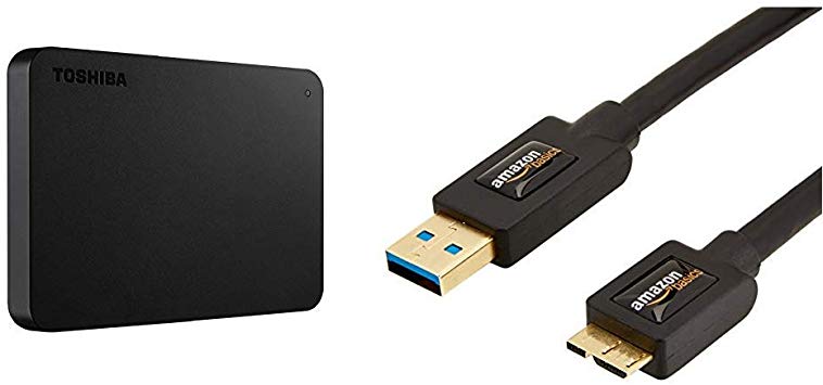 Toshiba HDTB410EK3AA 1TB Canvio Basics 2.5-Inch USB 3.0 Portable External Hard Drive - Black & AmazonBasics 3.0 A-Male to Micro B USB Cable (0.9 m / 3 Feet)