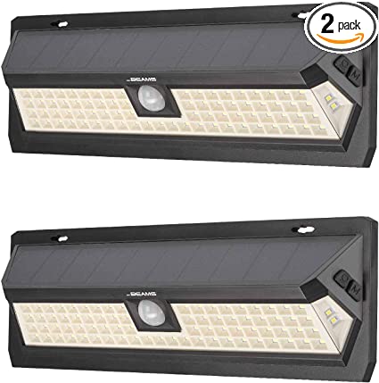 Mr Beams Solar Wedge Max 80 LED Security Outdoor Motion Sensor Wall Light, 2 Pack, Black
